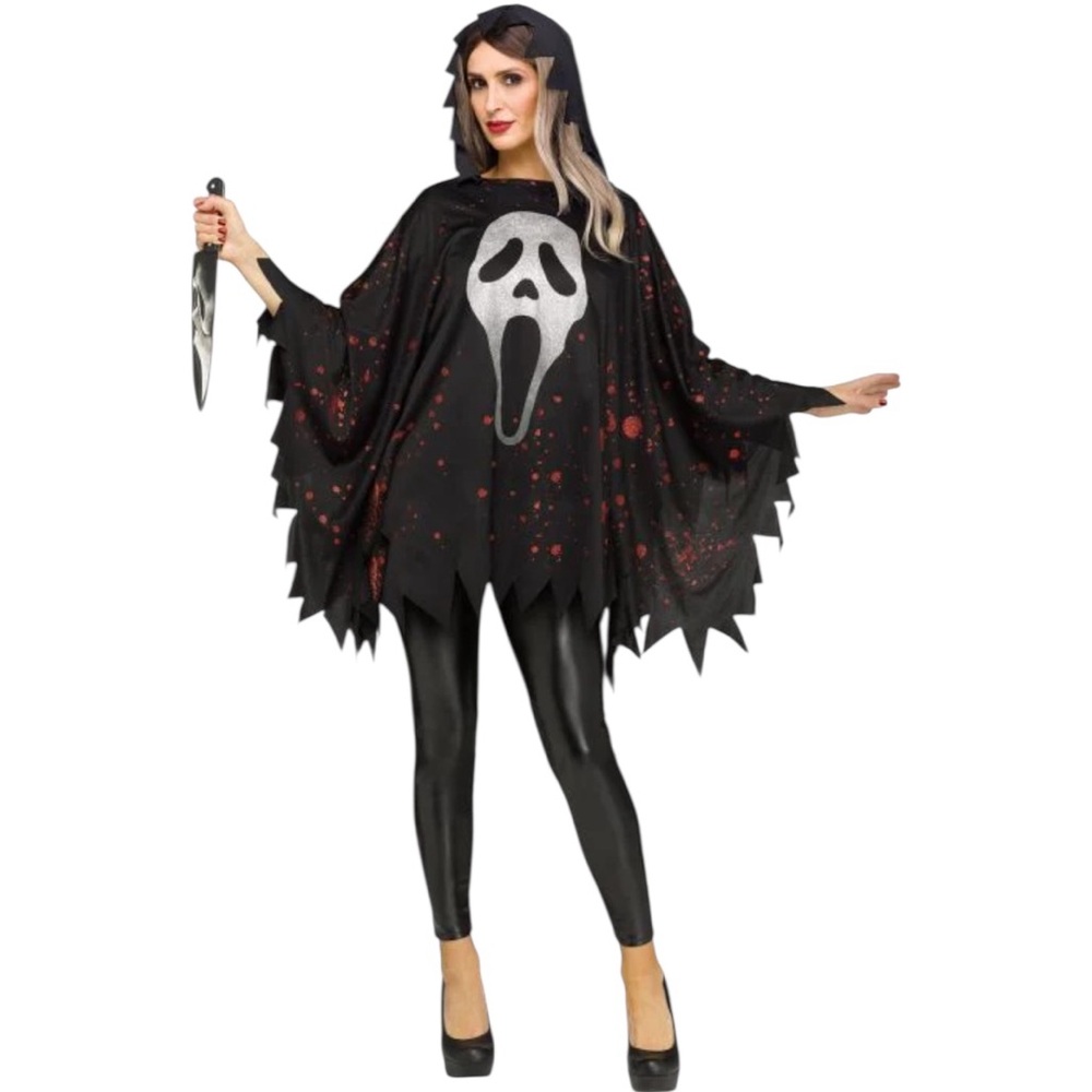 NWT Fun World Teen/Women’s Scream Glittering Ghost Face Poncho Costume Halloween